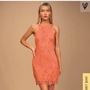 Lulus coral lace high neck dress